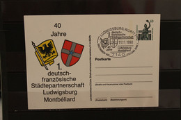 Deutschland 1990, Ganzsache: Städtepartnerschaft Ludwigsburg - Montbeliard, Wertstempel 60 Pf., Sehenswürdigkeiten - Private Postcards - Used