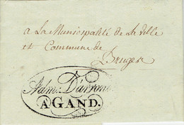 LAC De Gand 14 Messidor An 3 (2/7/1795) Magnifique Vignette Emblematique Vers Bruges Adm. D'arrondissement A Gand - Historische Dokumente