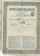 Titre Ancien - Banque Franco-Hollandaise Etablie à Paris - Société Anonyme - Titre De 1874 - - Bank En Verzekering
