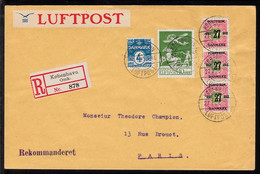 1925. Air Mail. R-cover To Paris Canc. KJØBENHAVN LUFTPOST 27.7.25. Scarce Vignette: ... (Michel 143) - JF103151 - Luftpost