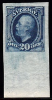 1891-1904. Oscar II. 20 öre Blue. Imperforated. (Michel 45b U) - JF103434 - Ongebruikt