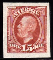 1891-1904. Oscar II. 15 öre Red Brown. Imperforated. (Michel 44 U) - JF103437 - Ongebruikt
