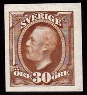 1891-1904. Oscar II. 30 öre Brown. Imperforated. (Michel 47 U) - JF103440 - Ongebruikt