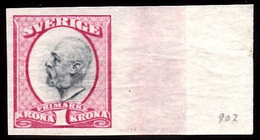 1891-1904. Oscar II. 1 Kr. Carmine & Slate. Imperforated. (Michel 49a U) - JF103442 - Ongebruikt