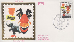 Enveloppe  FDC  1er Jour  MONACO  12éme  FESTIVAL  INTERNATIONAL  Du  CIRQUE    1986 - Circo