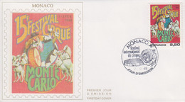 Enveloppe  FDC  1er  Jour   MONACO    15éme  FESTIVAL  INTERNATIONAL  Du  CIRQUE    1989 - Zirkus