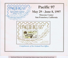 Ireland 1997 Birds £2 Pintail (brown Head) "Pacific '97" Exhibition Card, Slight Wrinkles - Briefe U. Dokumente