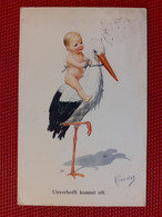 CPA - ALLEMAGNE - Illustrateur K FEIERTAG - Enfant Sur Une Cigogne - Unverhofft Kommt Oft - Feiertag, Karl