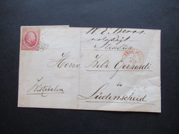 Niederlande 1867 Nr. 5 EF Mit Stempel Franco Und Roter K2 Arnh.und Bahnpost Stempel Emmerich Oberhausen IV - Cartas & Documentos