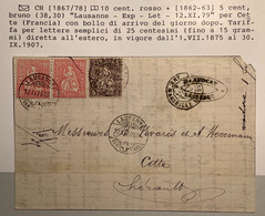 Delcampe - LAUSANNE 1879 Brief>CETTE HÉRAULT FRANCE Cad D’ Entrée “SUISSE AMB.MARSEILLE H” 1867-78 Sitzende Helvetia(Schweiz Lettre - Covers & Documents