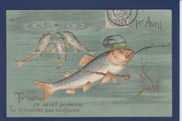 CPA Poisson D'avril Premier Avril Position Humaine Circulé Gaufré Embossed - Fish & Shellfish