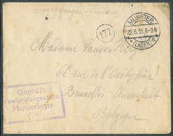 C.P. (man. Kriegsgefangenen Sendung) Dc MUNSTER 22.6 1915 + Grife Geprüft Postprüfungsstelle Munsterlager F.a.   Vers An - Prisioneros