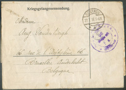 Enveloppe (prisonnier Belge) Dc GÜSTROW 27.7 1918 + Dc Kriegsgefangenenlager GUSTROW * Postprüfungsstelle Geprüft F.a ve - Kriegsgefangenschaft