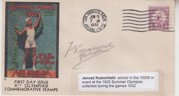 Janusz Kusociński (†1940) - Olympic Winner 1932 - 4x Gold - Original Autograph On FDC 16x9 Cm - Please Read!! - Autografi