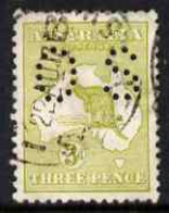 Australia 1915-28 OFFICIAL Roo 3d Yellow-olive Die II With OS Perfin Cds Used SG O45d - Ungebraucht