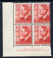 Australia 1951 KG6 3d Red On Thin Paper, Superb U/m Imprint Block Of 4 BW.251a Cat $300+ (unpriced As Imprint Block) - Ongebruikt