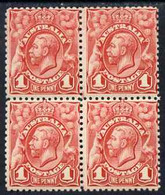 Australia 1913-14 KG5 Head 1d Block Of 4, One Stamp With Vert Line Through Flowers At Right, U/m  SG17var - Mint Stamps