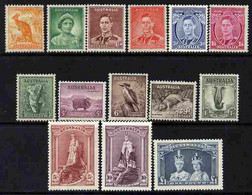 Australia 1937-49 KG6 Definitive Set Complete 1/2d To £1 P13.5x14, 14 Values Mounted Mint, SG 164-78 - Mint Stamps