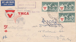 Australia 1955 YMCA X 3 On First Day Airmail Cover To New Zealand With Boxed NOT FOUND In Violet - Ungebraucht