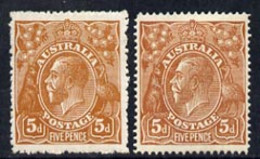 Australia 1914-20 KG5 Head 5d Brown Two Mounted Mint Copies (line & Comb Perf) SG23/a - Ungebraucht