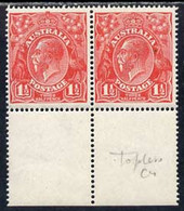 Australia 1924 KG5 Head 1.5d Scarlet  Marginal Horiz Pair One Stamp With 'no Top To Crown' Lightly Mounted - Nuevos