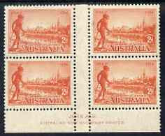 Australia 1934 Centenary Of Victoria 2d Perf 11.5 John Ash Imprint Gutter Block Of 4, Fine Mounted Mint SG 147a - Neufs