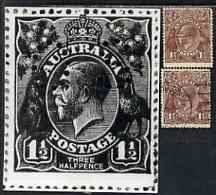 Australia 1918-23 KG5 1.5d Black-brown Two Used Singles Showing Early Worn States Of Pre-substituted Cliche - Nuovi