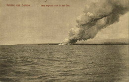 Samoa, Volcano Lava Pours Into The Lake (1910s) Postcard - Samoa