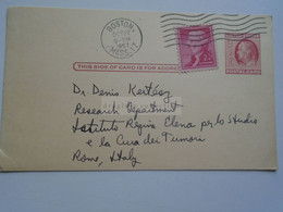 D179017 US Uprated Postal Stationery - Cancel 1957 Boston - Richard Masters To Dr. Denis Kertész   Italy - 1941-60