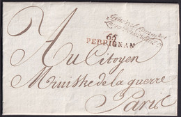 1797. PERPIÑÁN A PARÍS. MARCA FRANQUICIA Y MARCA CORREO CIVIL. PRECIOSA. ESPECTACULAR CABECERA. MUY INTERESANTE Y RARA. - Armeestempel (vor 1900)