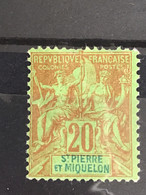 St Pierre & Miquelon 1892 20c Red On Green Mint SG 66 Yv 65 - Neufs