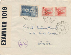 JANVIER 1943 ALGERIE PETAIN 1f50 N° 196 Paire ( PEU COURANT SUR LETTRE ) + 1f LETTRE RECOMMANDÉE - CENSURE COVER SUISSE - Storia Postale