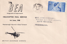 BEA Inauguration Of Experimental Helicopter Mail Service  1 St June 1948 Peterborough -Norwich - Great Yarmouth - Briefe U. Dokumente