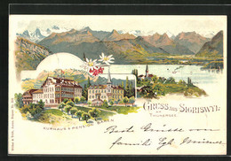 Lithographie Sigriswil, Kurhotel Und Pension Bären, Blick über Den Thunersee - Sigriswil