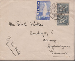 1947. ISLAND. . 2 Ex 10 Aur + 60 AUR Geysir Perf 14 On Cover To Hellerup, Danmark Can... (Michel 229A) - JF419124 - Covers & Documents