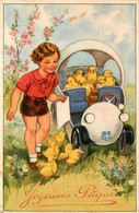 Thème Fête * Joyeuses Pâques * Illustrateur * Enfant * Poussins Chicks Eggs Voiture - Easter