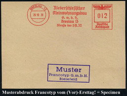 BRESLAU 13/ Niederschles./ Kleinwohnungsbau/ GmbH.. 1938 (26.10.) AFS Francotyp-Archivmuster "Reichsadler" Glasklar Auf  - Autres & Non Classés