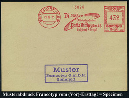 BETZDORF (SIEG)/ Di-Böden/ ..Patt & Dilthey GmbH.. 1935 (21.12.) AFS Francotyp-Archivmuster (Boden-Segment) Glasklar Ges - Autres & Non Classés