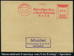 DUISBURG 1/ Rheinisches Kies-/ U.Sand-Syndikat/ GmbH 1939 (18.4.) AFS Francotyp-Musterabdruck "Reichsadler" Glasklar Auf - Autres & Non Classés