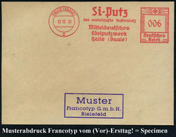 HALLE (SAALE)/ 2/ Si-Putz../ Mitteldeutsches/ Edelputzwerk 1935 (12.12.) AFS Francotyp-Musterabdruck "Hakenkreuz" Glaskl - Autres & Non Classés