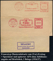 HAMBURG/ 19/ 15 Jahre/ Feuchtraum Zubehör/ Hoppmann & Mulsow.. 1934/37 Jubil.-AFS, Francotyp-Musterabdruck "Hakenkreuz"  - Autres & Non Classés
