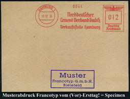 HAMBURG 1/ Norddeutscher/ Cement-Verband GmbH.. 1938 (13.12.) AFS, Francotyp-Musterabdruck "Reichsadler" Glasklar Auf Fr - Autres & Non Classés