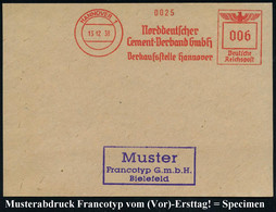 HAMBURG 1/ Norddeutscher/ Cement-Verband GmbH.. 1938 (13.12.) AFS Francotyp-Musterabdruck "Reichsadler" Glasklar Auf Fra - Autres & Non Classés