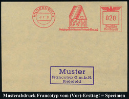 HILDESHEIM 1/ DVH/ Dachziegelfabrikanten-Verband GmbH 1937 (7.7.) AFS, Francotyp-Musterabdruck (Logo Mit Dachziegeln) Gl - Autres & Non Classés