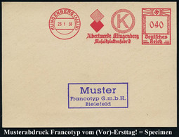 KLINGENBERG (MAIN)/ K/ Albertwerke Klingenberg/ Mosaikplattenfabrik 1936 (23.1.) AFS, Francotyp Musterabdruck "Hakenkreu - Autres & Non Classés