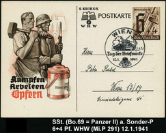 WIEN/ Tag Der Briefmarke 1941 (12.1.) SSt = Panzer II Auf Sonder-P. 6 + 4 Pf. WHW (Mi.P 291) Orts-Karte (Bo.69) - GEPANZ - Altri (Terra)