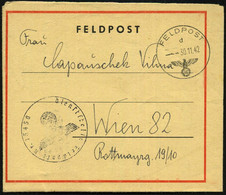 DEUTSCHES REICH 1942 (30.11.) 1K: FELDPOST/d/--- + Schw. 1K-HdN: Fp. Nr. 13450 =  P A N Z E R - Rgt. 33, Rußland , Dekor - Altri (Terra)