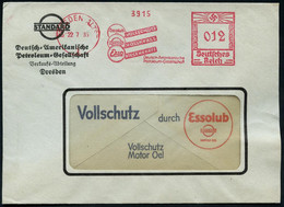 DRESDEN-ALTST./ 1/ Essolub/ STANDARD/ Esso.. 1935 (22.7.) AFS = 3 Marken-Logos Auf Reklame-Bf.: Vollschutz Durch Essolub - Auto's