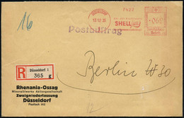 DÜSSELDORF/ 1/ Für Alle Kraftfahrer/ SHELL/ REISE-/ DIENST.. 1935 (13.12.) AFS 062 Pf. + RZ: Düsseldorf 1/g Auf Firmen-B - Auto's