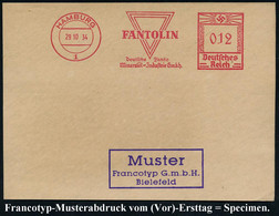 HAMBURG/ 1/ FANTOLIN/ Deutsche Fanto/ Mineralöl-Industrie GmbH 1934 (29.10.) AFS, Francotyp Musterabdruck "Hakenkreuz" ( - Auto's